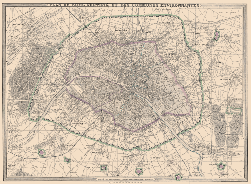 Plan de Paris fortifié et des communes environnantes - Carte Andriveau & Goujon 1846